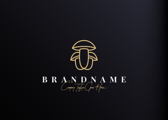 Mushroom logo design. Vector illustration of simple mushroom monoline design. Vintage logo design vector line icon template