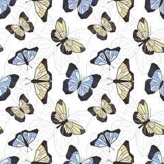 Delicate vector low poly pattern with butterflies