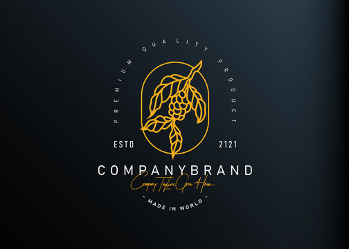 Coffee branch logo design. Vector illustration of luxury coffee branch monoline design. Vintage logo design vector line icon template