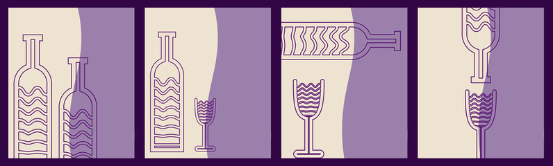 set of wine cards drawn in minimalistic retro style. perfect for printing menus, corporate identity, packaging, business