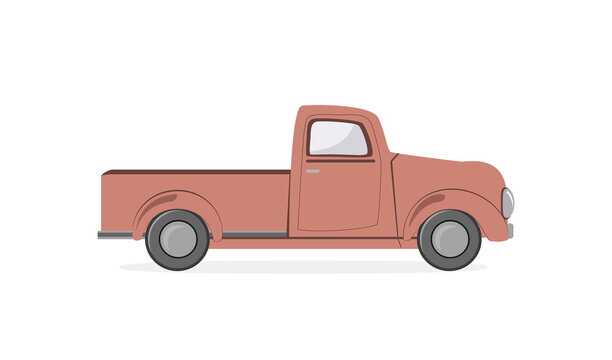 Silhouette old farmer retro pickup truck isolated on white background. Vintage transport car. Flat vector illustration