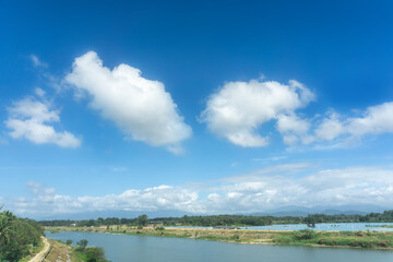 Outdoor blue sky white clouds and rural scenery