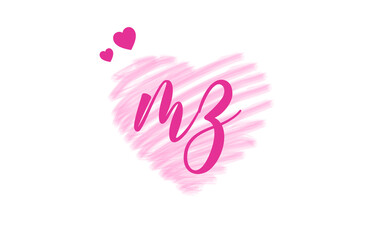 mz m z Letter Logo with Heart Shape Love Design Valentines Day Concept.
