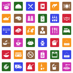 Restaurant Icons. White Flat Design In Square. Vector Illustration.