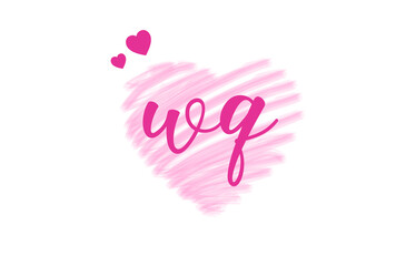 wq w q Letter Logo with Heart Shape Love Design Valentines Day Concept.
