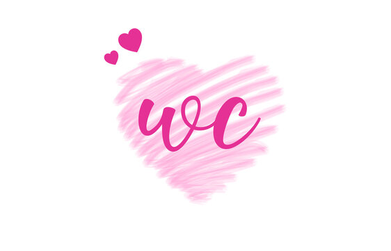 wc w c Letter Logo with Heart Shape Love Design Valentines Day Concept.
