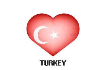 Heart with turkish national flag colors. Flag of Turkey in the form of a heart made on an isolated background. Design pattern for greeting card on an Valentines day. Vector illustration