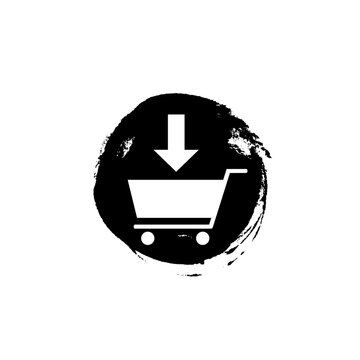 Grunge Pinsel Button schwarz zeigt: Onlineshop oder Shop - In den warenkorb