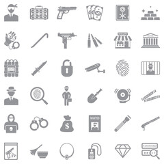 Robbery Icons. Gray Flat Design. Vector Illustration.
