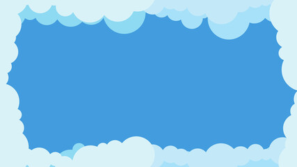 Cartoon blue sky with white cloud frame background illustration.