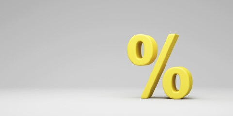 Yellow Percent Symbol on gray studio background