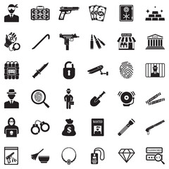 Robbery Icons. Black Flat Design. Vector Illustration.
