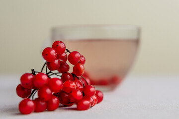 Viburnum and viburnum tea on a light background