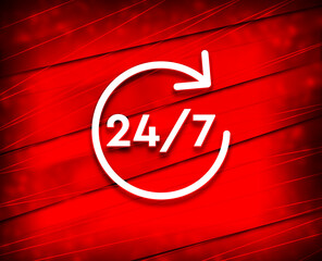 24/7 rotate arrow icon shiny line red background illustration