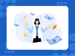 Illustration Vector Graphic of Healthy Financial, a young girl have a great financial with earn many money illustration, this illustration perfect for website, landing page, web, app, and banner