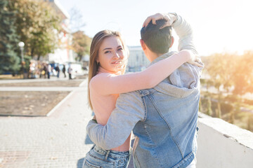 Attractive young couple having fun outdoors