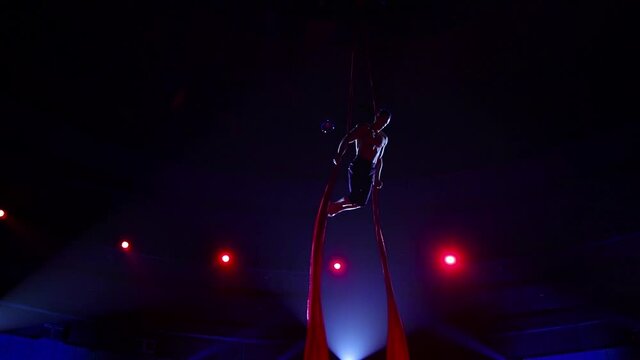 Aerial acrobat performance in the circus
