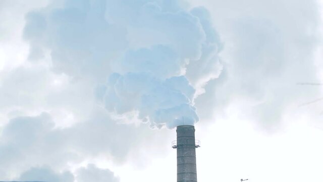 Seamless video with industrial smoking stack of power plant.