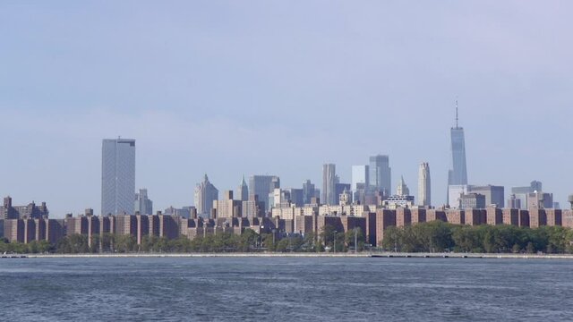The financial district in Manhattan, New York City from across the east river in Williamsburg, Brooklyn