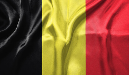 Fototapeta premium Belgium flag wave close up. Full page Belgium flying flag. Highly detailed realistic 3D rendering