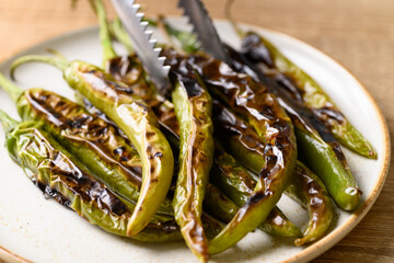 Grilled green chili pepper, ingredient of Northern Thai food (Nam Prik Num)