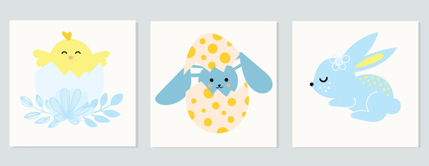 A set of cute Easter cards with animals