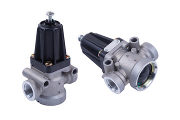 pressure-limiting valve in the brake system of a truck on an isolated white background