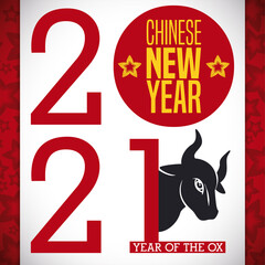 2021 Design and Ox Silhouette for Chinese New Year Celebration, Vector Illustration