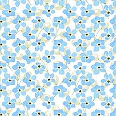 Seamless season pattern with blue small flowers. Endless texture for floral summer design