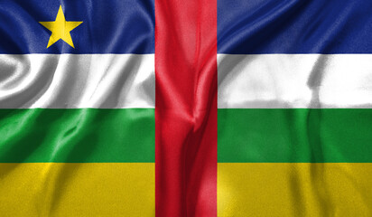 Central African Republic flag wave close up. Full page Central African Republic flying flag. Highly detailed realistic 3D rendering