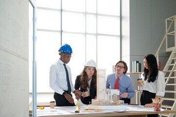 Group of diversity architect people meeting and working together at the office.
