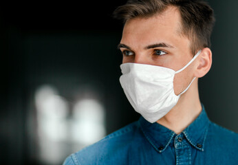 close up. young man in a protective mask.