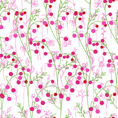 Seamless season pattern with red berries. Endless texture for floral autumn design