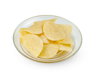 potato chips with transparent dish isolated on white background ,include clipping path