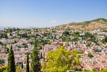 Fototapeta na wymiar Granada cityscape from Alhambra gardens, Spain