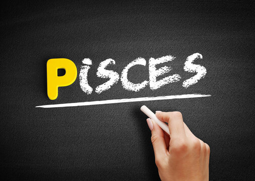 Pisces text on blackboard, concept background