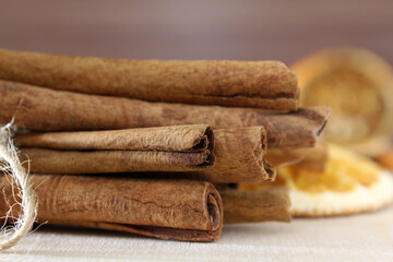cinnamon sticks on the table close-up