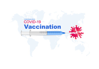 Vaccine and vaccination against coronavirus, COVID-19. Destroying virus COVID - 19 molecules.