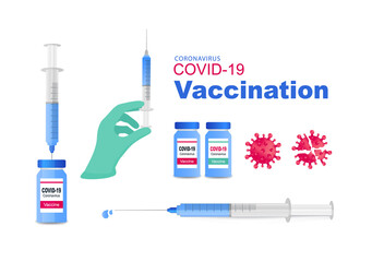 Set of Vaccine and vaccination against coronavirus, COVID-19. 