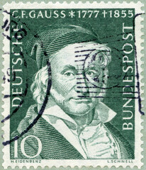 GERMANY - 1954: shows Johann Carl Friedrich Gauss (1777-1855), German mathematician, 100th of the death, 1954