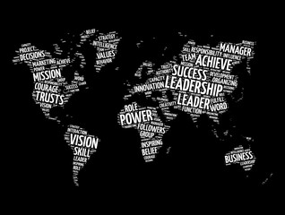 LEADERSHIP word cloud in shape of world map, business concept background