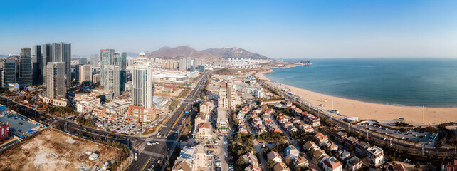 Aerial photography of modern urban architectural landscape of Qingdao, China