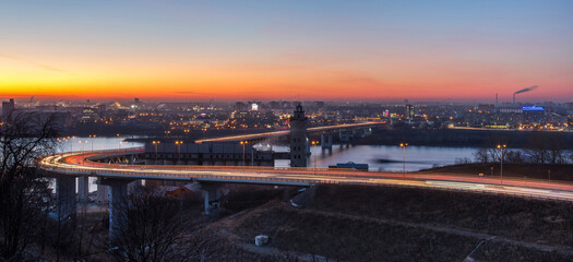 Nice view of the evening city and highway. Nizhny Novgorod