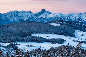 dawn over Stockhorn and Emmental in winter