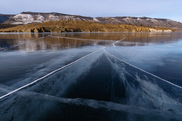 Transparent cracks of Baikal ice in the Maloe More Strait
