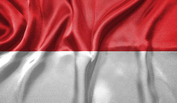 Indonesia flag wave close up. Full page Indonesia flying flag. Highly detailed realistic 3D rendering