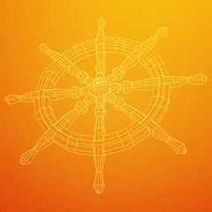 Ship steering wheel. Marine rudder. Wireframe low poly mesh vector illustration.