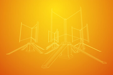 Darrieus wind turbine. Windmill generator wireframe low poly mesh. Vector illustration