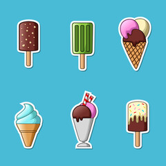 Set of ice cream stickers. vector illustration