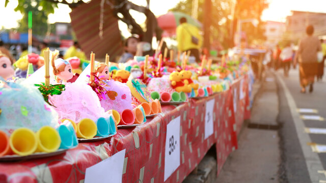 Close-up photo of a krathong made at a Loi Krathong festival in Thailand.